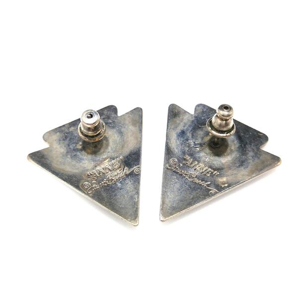 Vintage Laurel Burch "Anne" Triangle Post Earrings, Rhodium Plated, 1980s - Picture 5 of 10